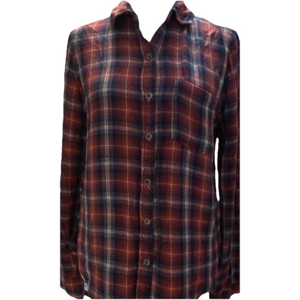 Aeropostale Womens Red Blue Plaid Button Up  Flannel Shirt Large Ranch Western